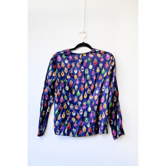 Carlisle Vintage blue ornament print blouse Silk Small - Picture 2 of 4